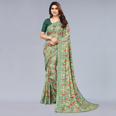 green-printed-georgette-saree-with-crochet-border