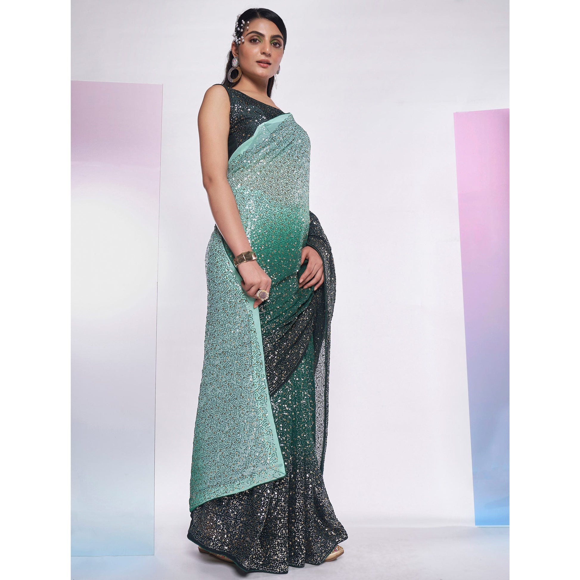 green-sequins-embroidered-georgette-saree-2