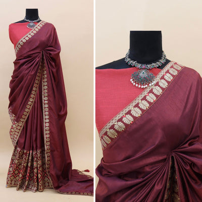 Maroon Woven With Stone Work Art Silk Saree