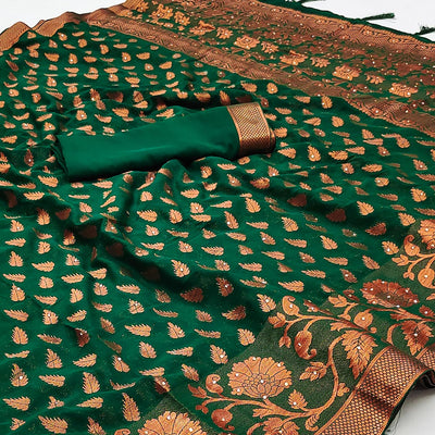 green-floral-woven-chiffon-saree