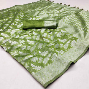 green-woven-cotton-silk-saree-with-tassels-3