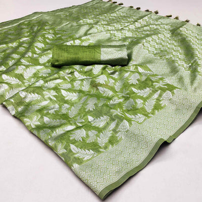 green-woven-cotton-silk-saree-with-tassels-3