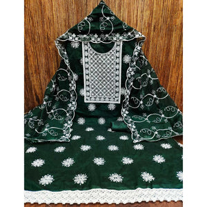 Bottle Green Floral Embroidered Chanderi Dress Material