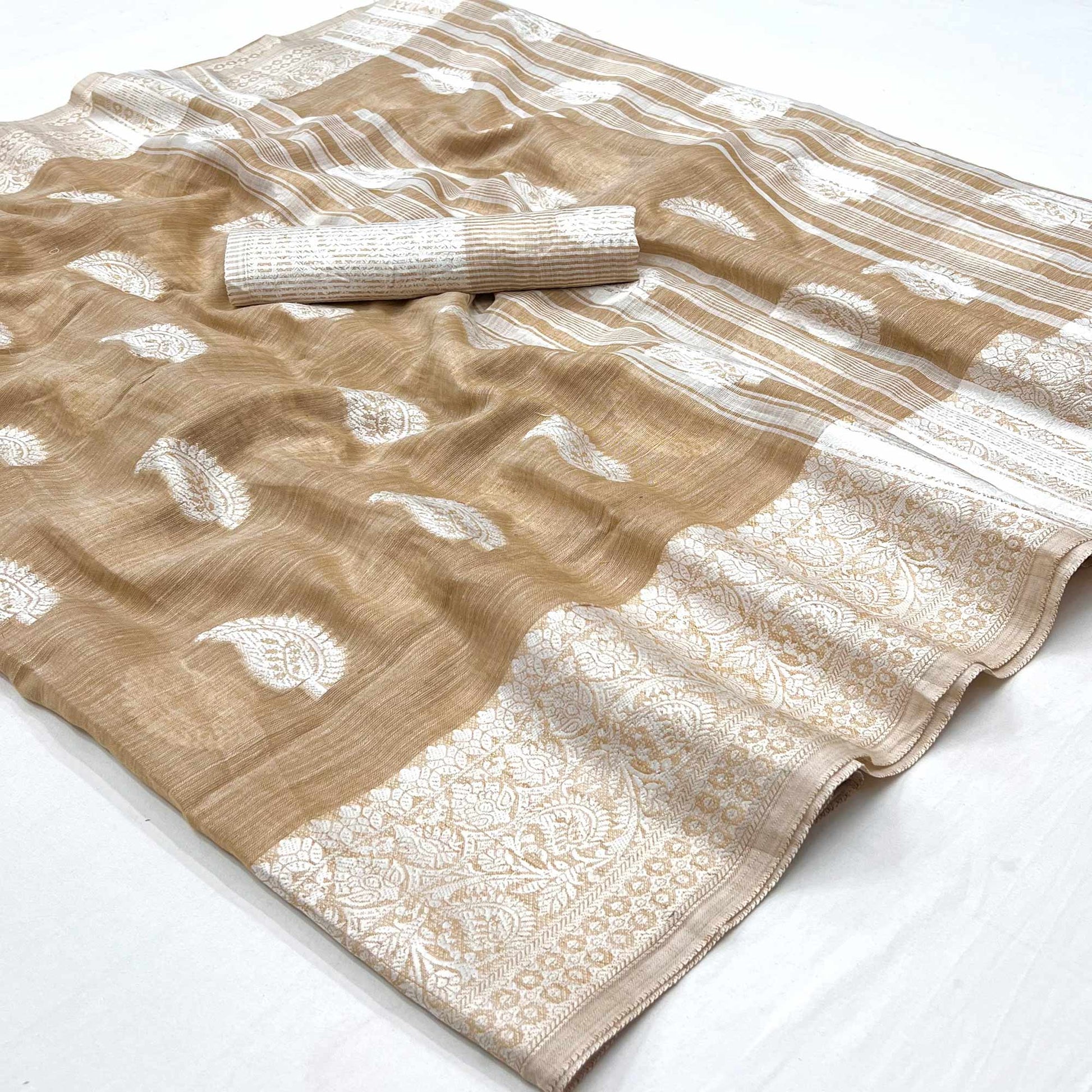 Chikoo Woven Linen Saree