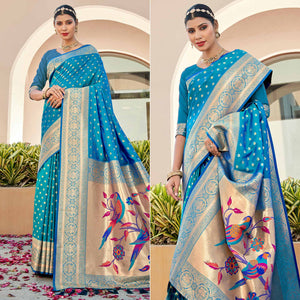 Blue Woven Art Silk Paithani Saree