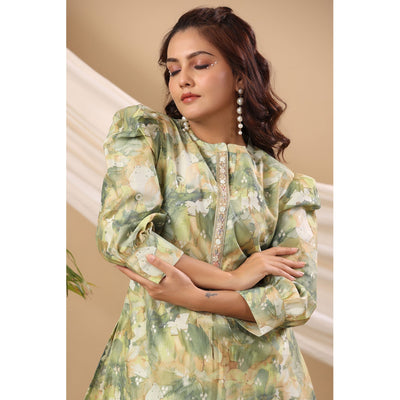 green-floral-printed-cotton-silk-co-ord-set