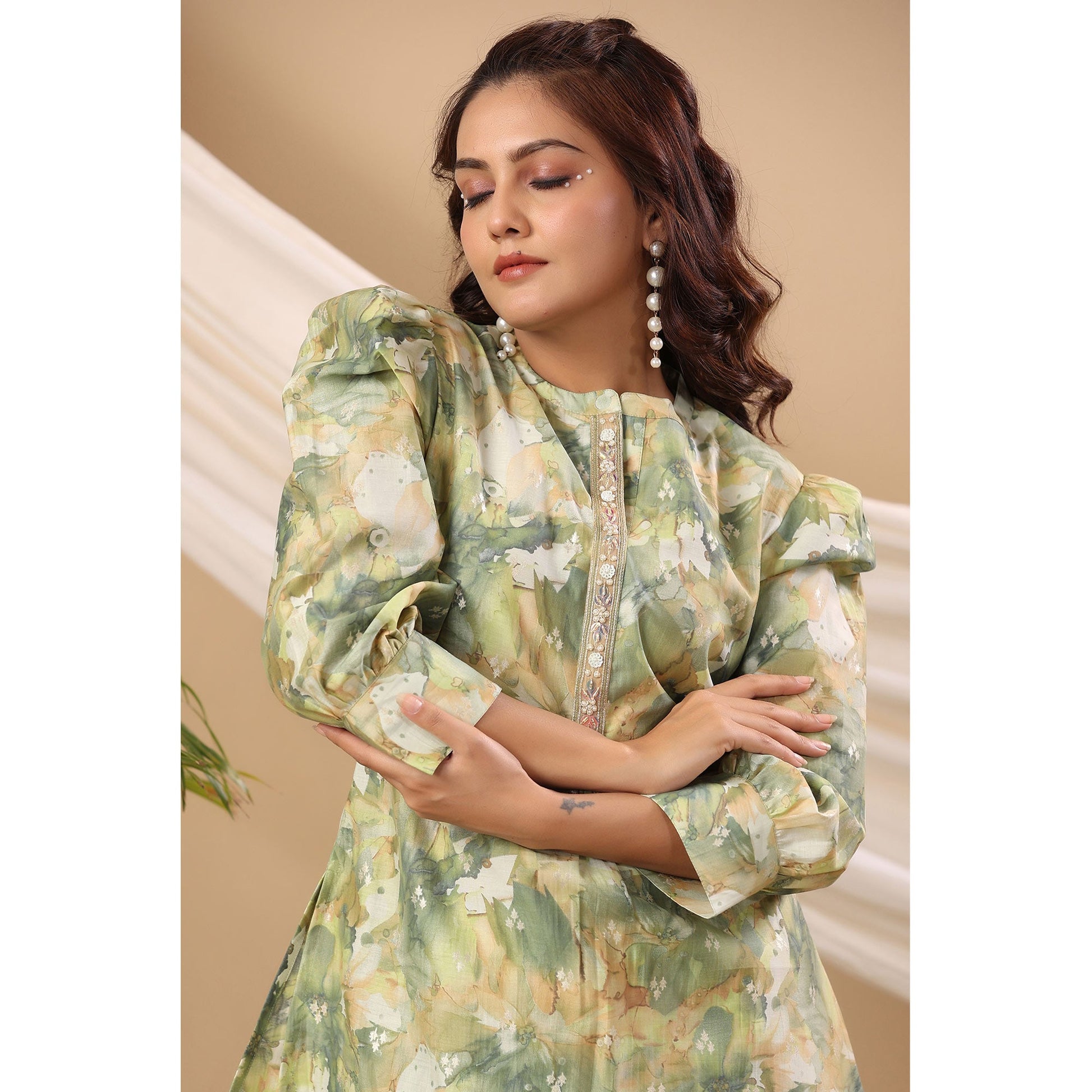 green-floral-printed-cotton-silk-co-ord-set