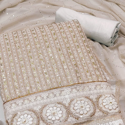 Light Brown Sequins Embroidered Georgette Dress Material