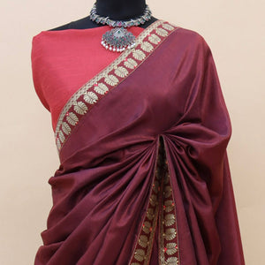 Maroon Woven With Stone Work Art Silk Saree