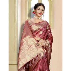 Mauve Floral Woven Organza Saree