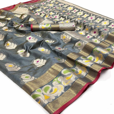 Grey Woven Jacquard Saree