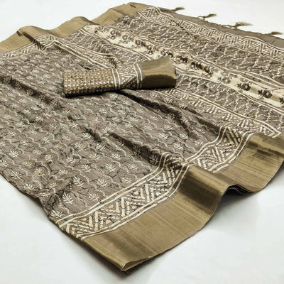 grey-floral-printed-matka-tussar-saree-with-tassels
