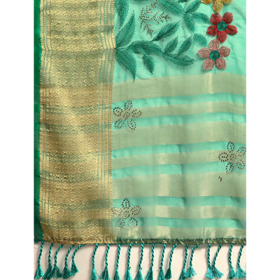 green-floral-embroidered-organza-saree-5