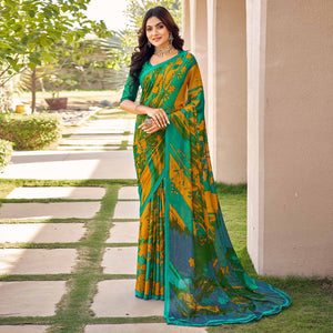 green-mustard-printed-chiffon-saree
