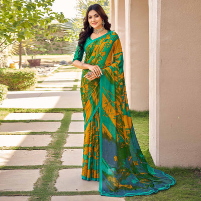green-mustard-printed-chiffon-saree