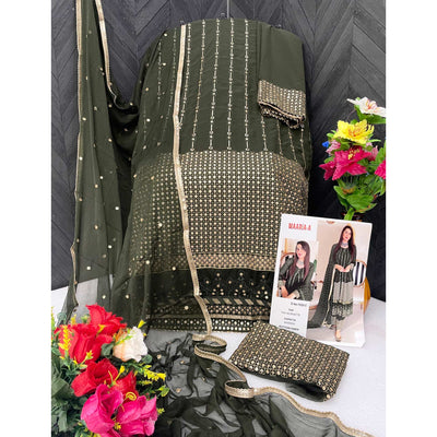 Mehendi Green Sequins Embroidered Georgette Pakistani Suit