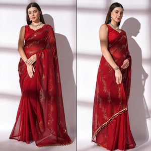 Maroon Sequins Embroidered Georgette Saree