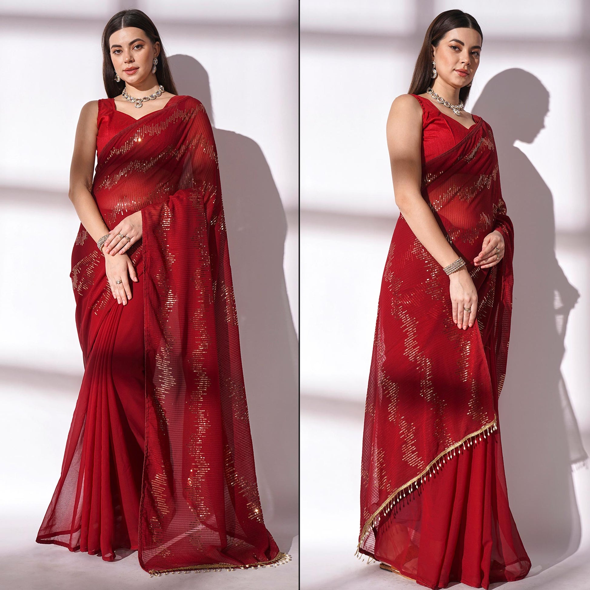 Maroon Sequins Embroidered Georgette Saree