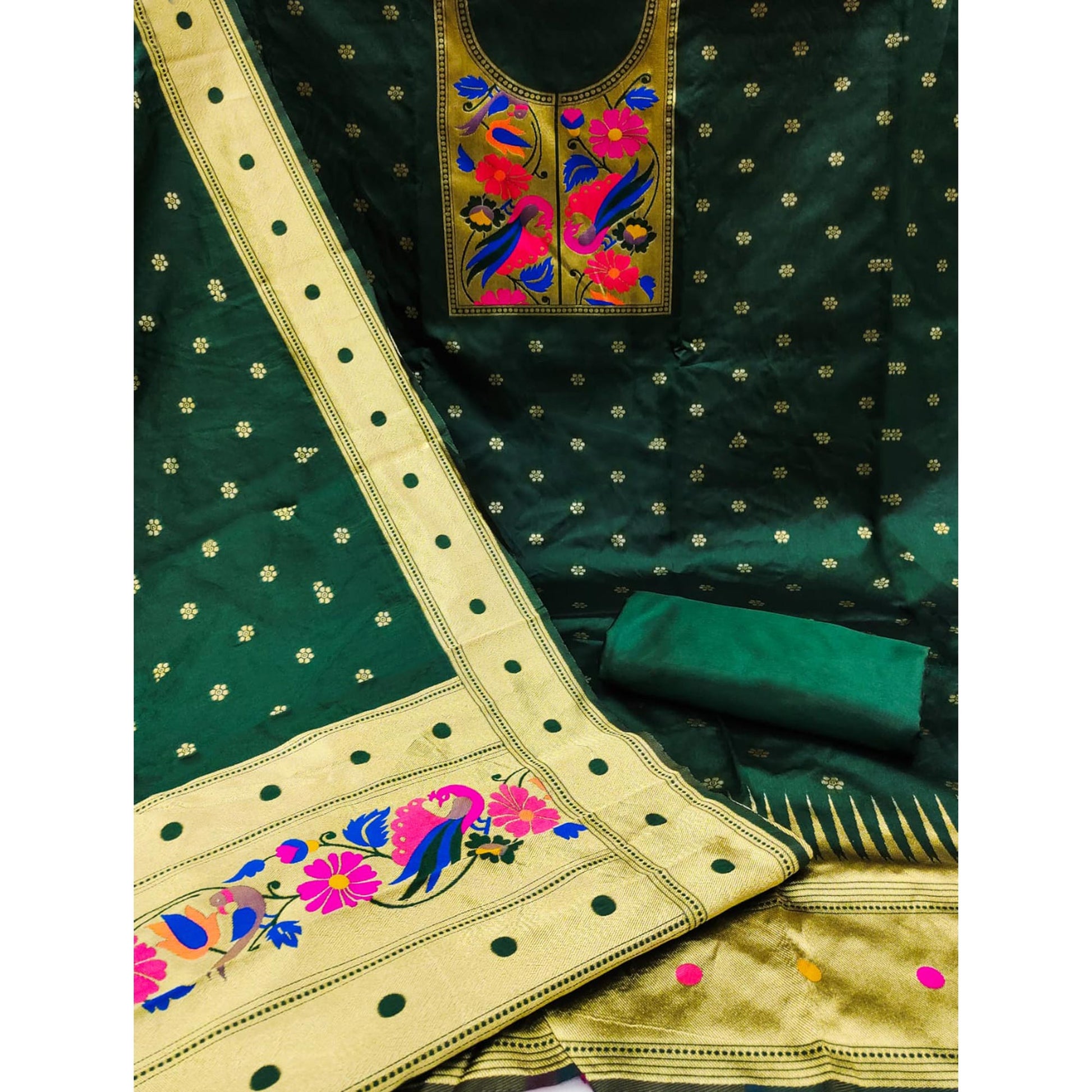 green-woven-banarasi-silk-paithani-dress-material