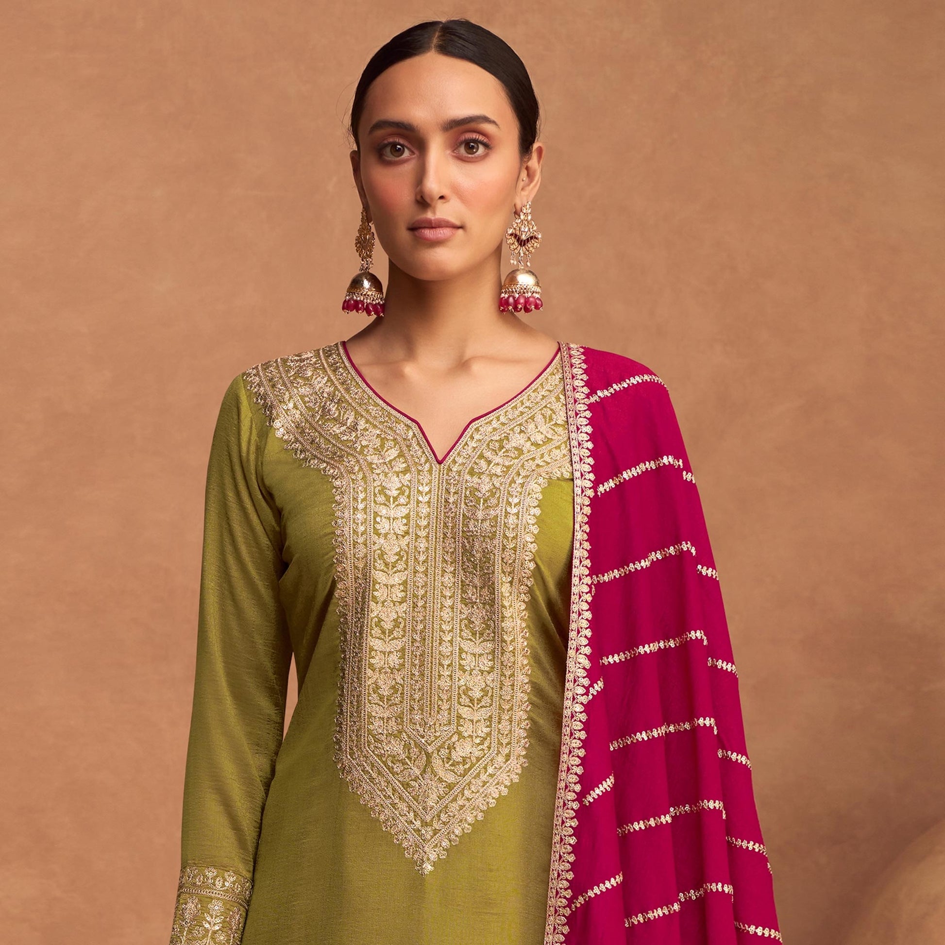 green-floral-sequins-embroidered-art-silk-semi-stitched-suit