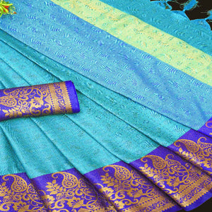 Blue Woven Cotton Silk Saree
