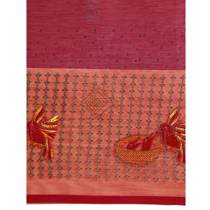 Magenta Purple Embroidered With Swarovski Work Viscose Saree