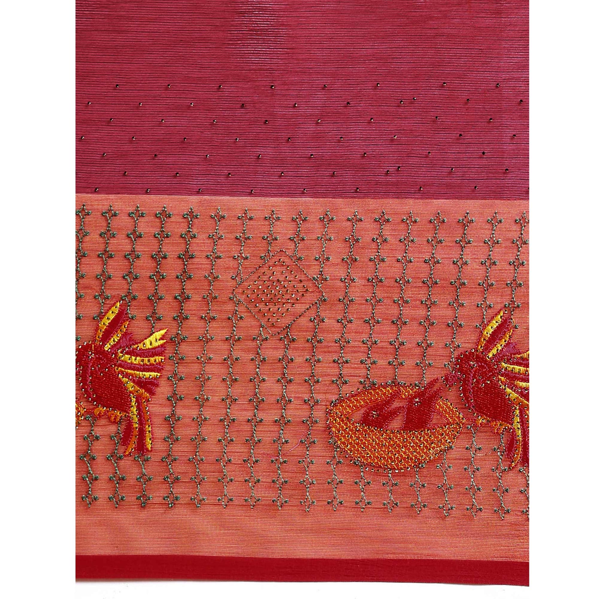 Magenta Purple Embroidered With Swarovski Work Viscose Saree