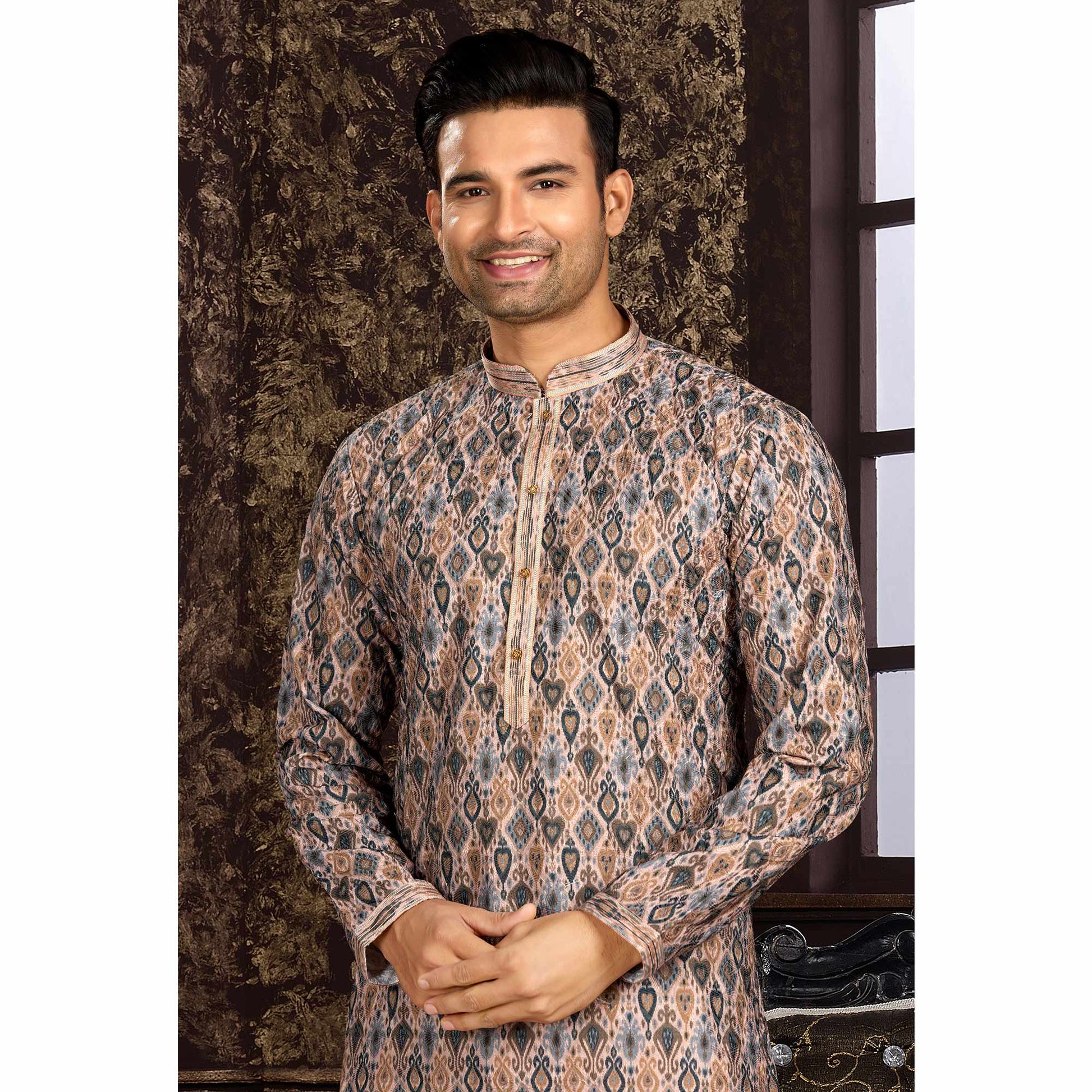 grey-lucknowi-and-digital-printed-cotton-kurta-pyjama-set
