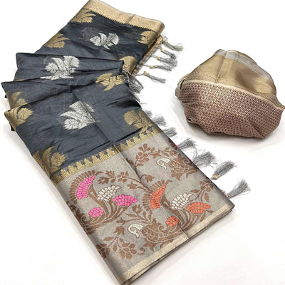 7grey-floral-woven-organza-saree-with-tassels