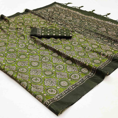 green-floral-digital-printed-tussar-silk-saree-with-tassels-1