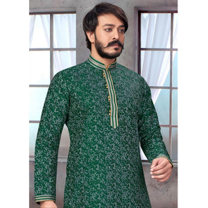 green-printed-jacquard-kurta-pyjama-set