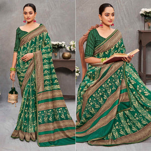 green-floral-printed-tussar-silk-saree