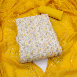Cream & Yellow Digital Printed With Embroidered Chanderi Dress Material