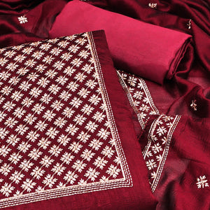 Maroon Embroidered Modal Dress Material