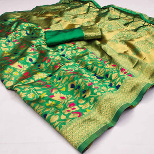 green-floral-woven-art-silk-saree-4