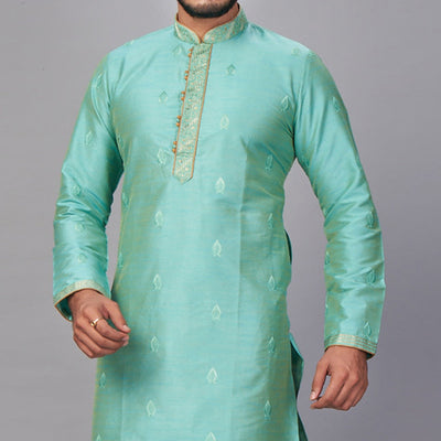 green-embroidered-jacquard-kurta-pyjama-set