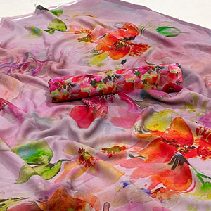 Mauve Floral Digital Printed Georgette Saree