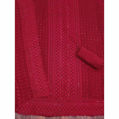 Maroon Lucknowi Embroidered Georgette Suit
