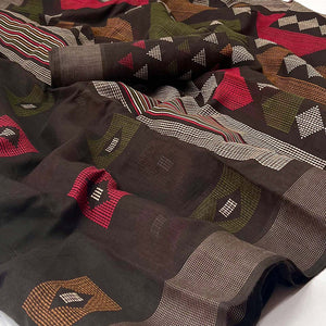 Dark Brown Geometric Printed Cotton Blend Saree