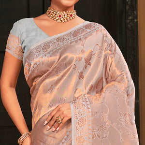 Grey Woven Art Silk Saree With Tassels