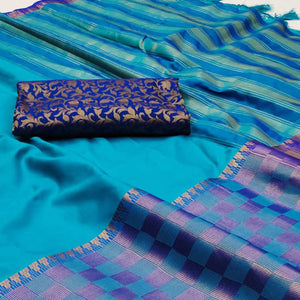 Firozi Woven Cotton Silk Saree With Tassels