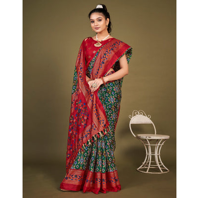 green-printed-jute-patola-saree-with-tassels