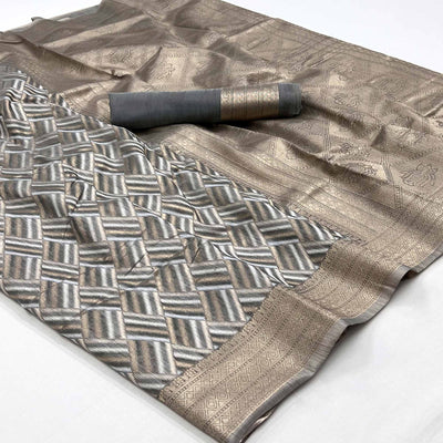 Grey Woven Linen Saree