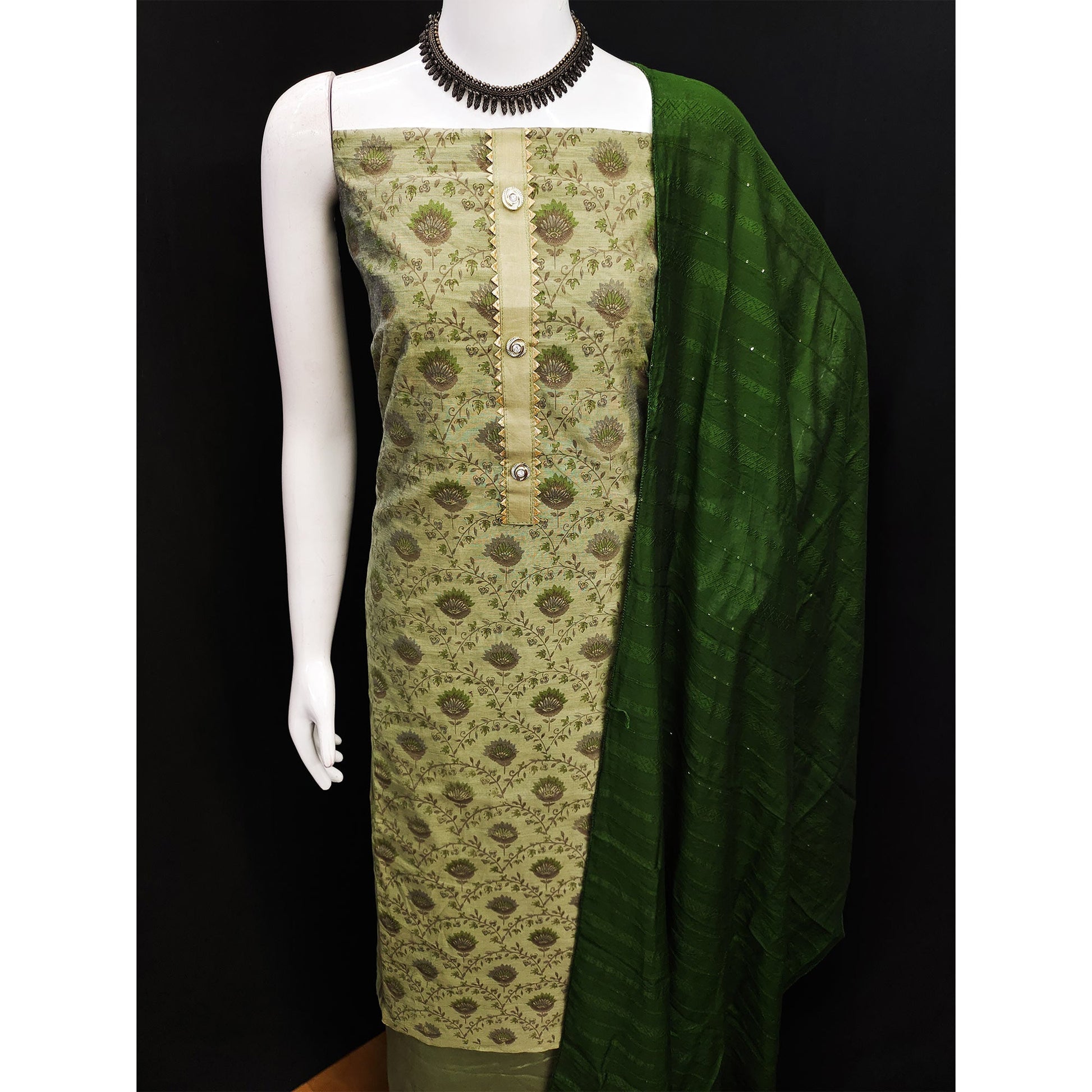 green-floral-printed-chanderi-dress-material