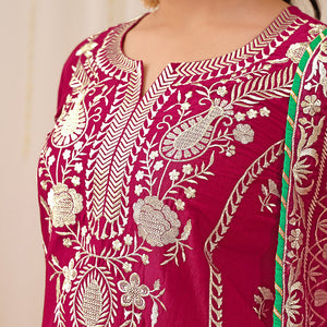 Pink Silk Blend Solid Yoke Design Straight Palazzo Suit Set PKSKD2490