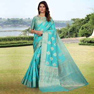 Firoji Blue Festive Wear Woven Art Silk Saree