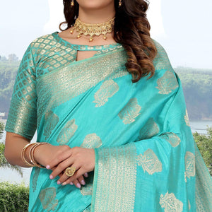 Firoji Blue Festive Wear Woven Art Silk Saree