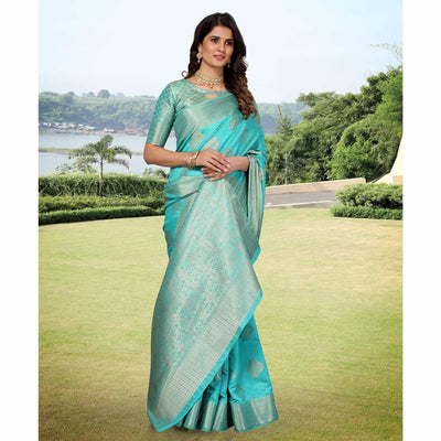 Firoji Blue Festive Wear Woven Art Silk Saree