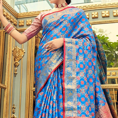 Firoji-Blue  Festive Wear Woven Zari Potola Silk Saree