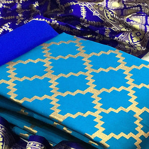 Firoji Casual Wear Embroidered Banarasi Silk Dress Material